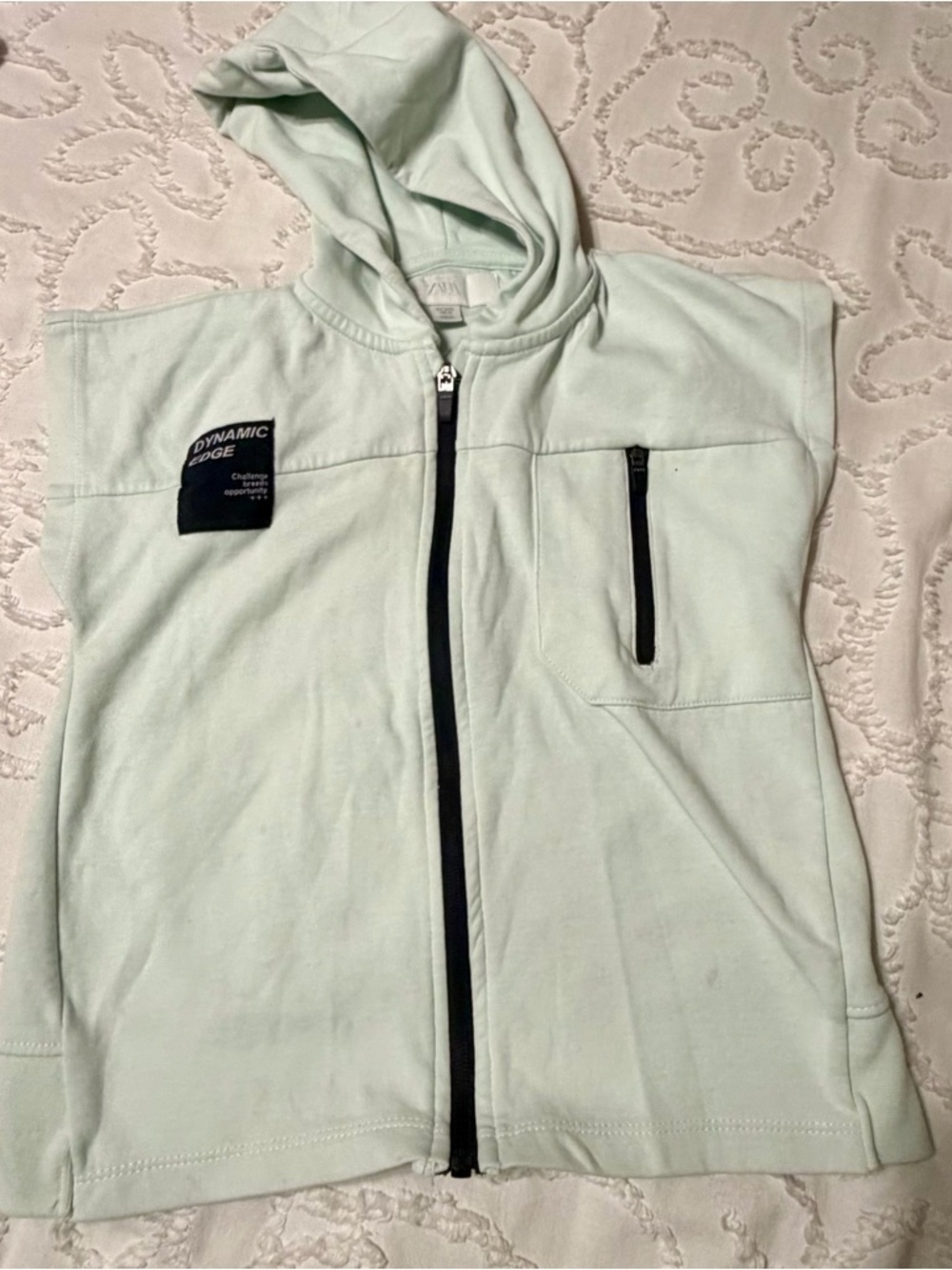 Zara Mint Green Hooded Zip-Up Vest with Black Trim